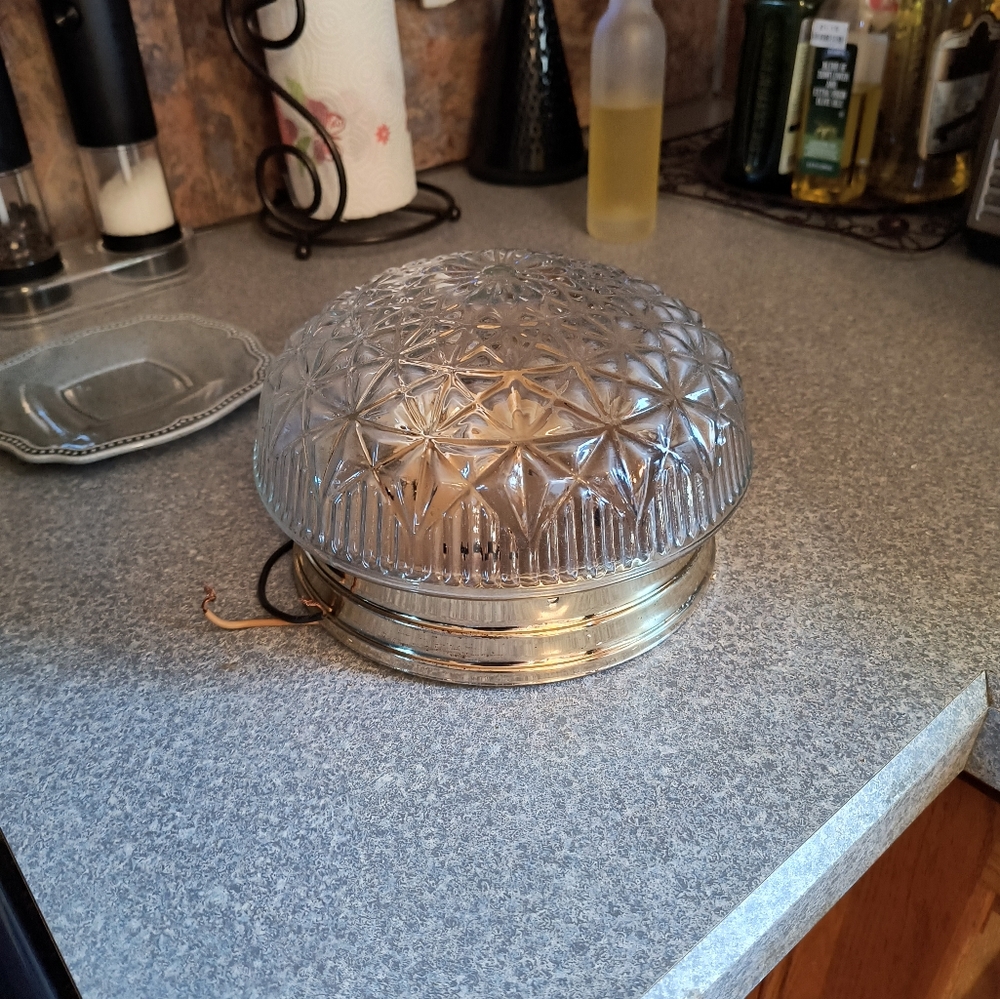 Vintage Brass and Glass Light Fixture